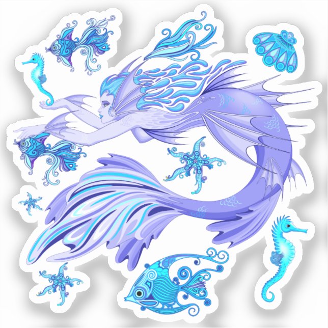 Mystic Mermaid Fairy Purple Creature Ceramic Tile Sticker (Front)