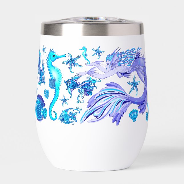 Mystic Mermaid Fairy Purple Creature Ceramic Tile Thermal Wine Tumbler (Front)