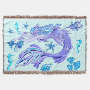 Mystic Mermaid Fairy Purple Creature Ceramic Tile Throw Blanket