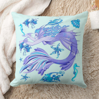 Mystic Mermaid Fairy Purple Creature Ceramic Tile Throw Pillow