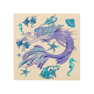 Mystic Mermaid Fairy Purple Creature Ceramic Tile Wood Wall Art