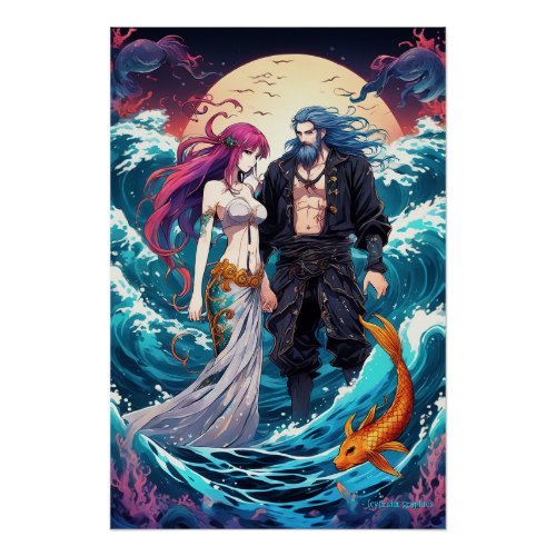 Mystic Mermaids  Poseidons Seascape Poster Art