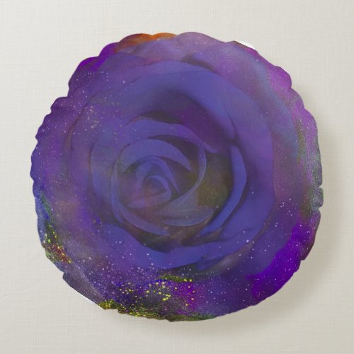 Mystic Midnight Rose Round Pillow