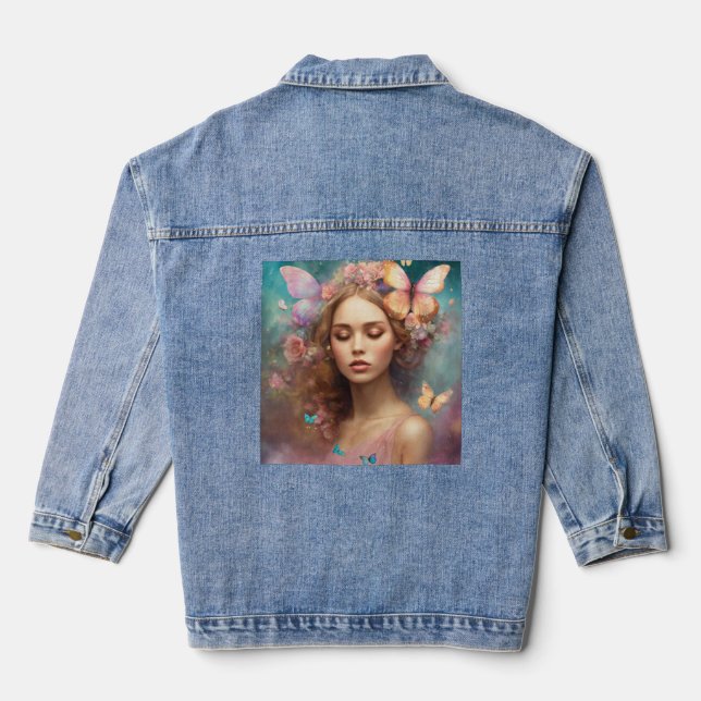 Mystic Monarch: Empowering Butterfly Tattoo Design Denim Jacket (Back)