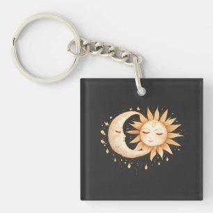 Mystic Moon and Sun Celestial Boho Style Keychain