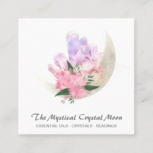   Mystic Moon Crystals Floral Cosmic Glitter Sq Square Business Card