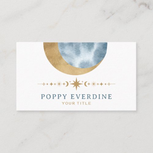 Mystic Moon Gold Blue Stars Astrology Yoga  Business Card