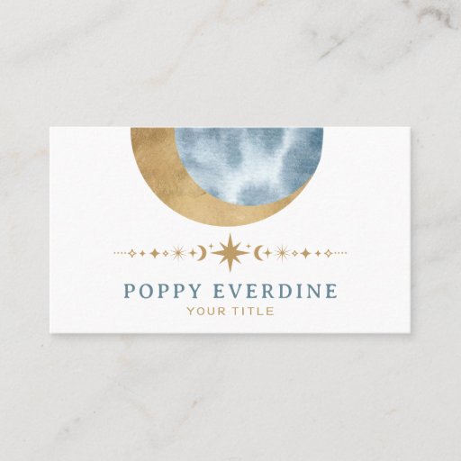 Customizable Mystic Moon Gold Blue Stars Astrology Yoga  Business Card