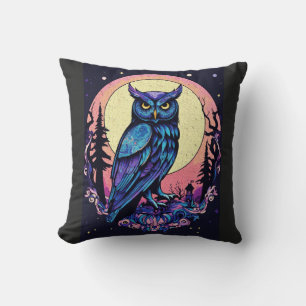 Mystic Moon Owl TShirt  Enchanting Nocturnal Style Throw Pillow