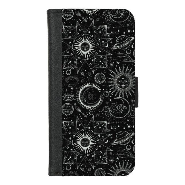 Mystic  Moon Stars Sun Planet Psychedelics Art iPhone Wallet Case (Front)