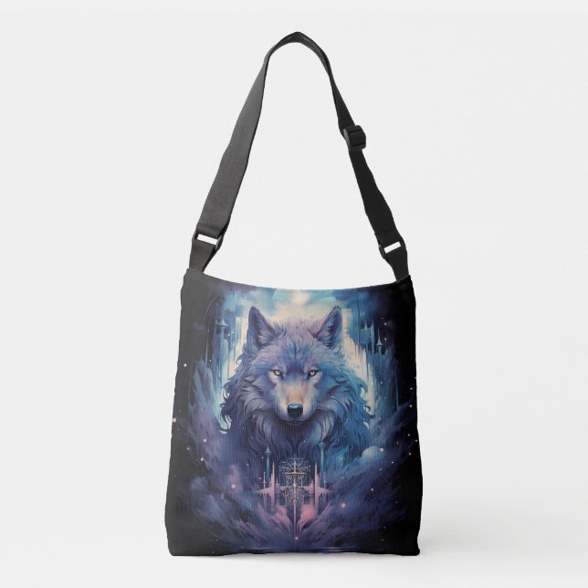 Mystic Moon Wolf Guardian Crossbody Bag (Front)