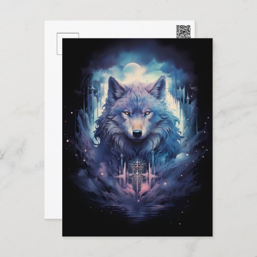 Mystic Moon Wolf Guardian Holiday Postcard