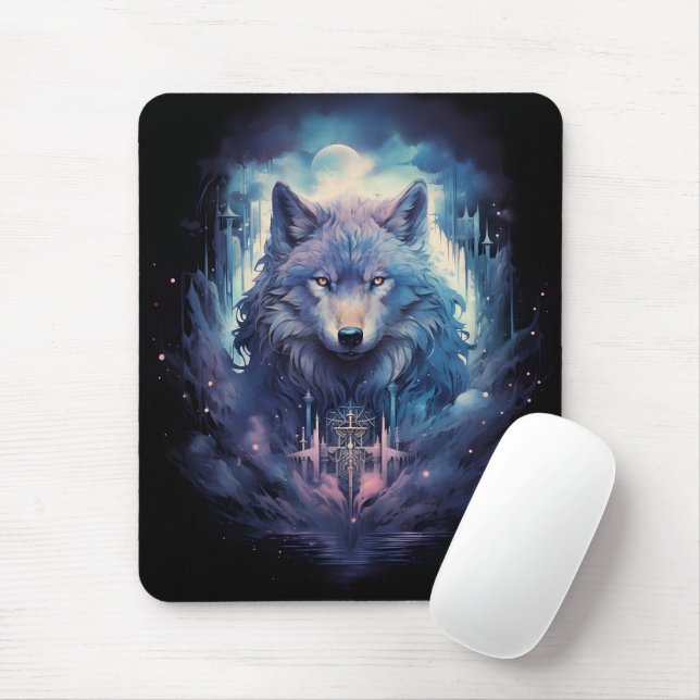 Mystic Moon Wolf Guardian Mouse Pad (With Mouse)