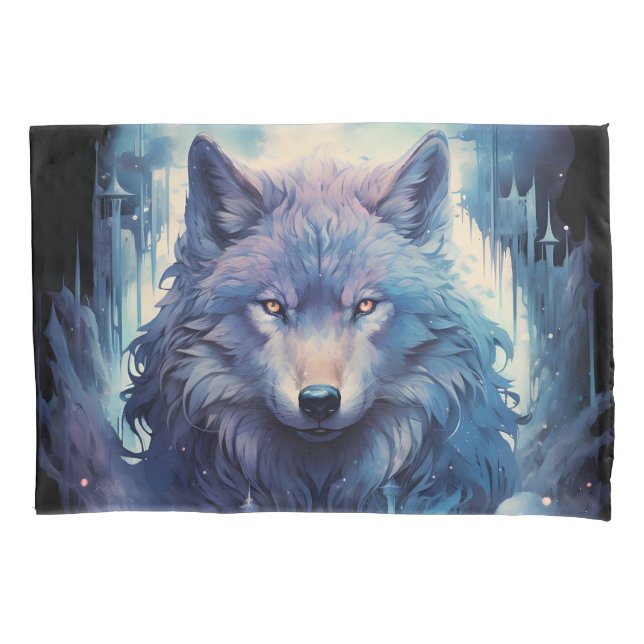 Mystic Moon Wolf Guardian Pillow Case (Front)