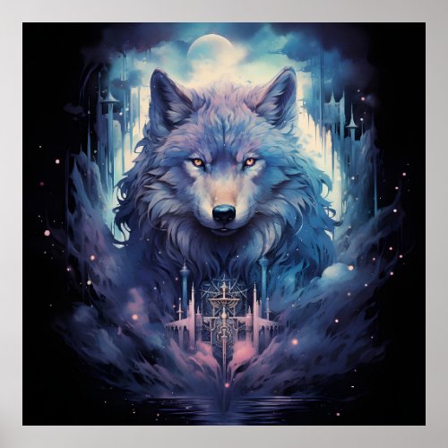 Mystic Moon Wolf Guardian Poster
