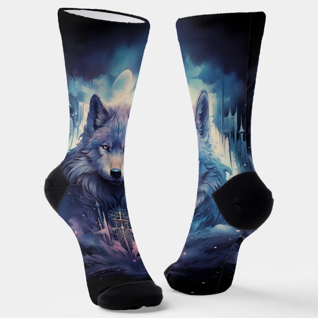Mystic Moon Wolf Guardian Socks (Angled)