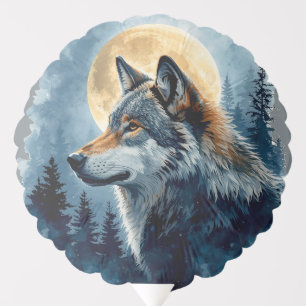 Mystic Moon Wolf Watercolor Art Celestial Forest Balloon