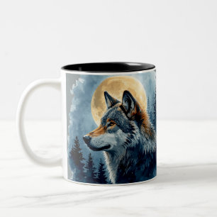 Mystic Moon Wolf Watercolor Art Celestial Forest Two-Tone Coffee Mug