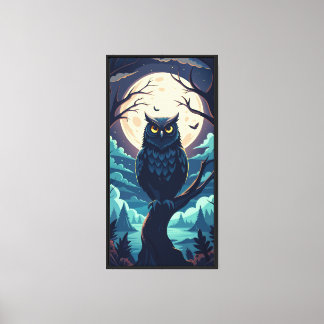 Mystic Moonlit Owl Vector Art Canvas Print
