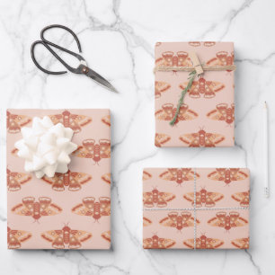 Mystic Moth Pattern on Blush Pink Wrap Wrapping Paper Sheets
