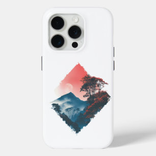 Mystic Mountain Crimson Moon Zen Art iPhone 15 Pro Case