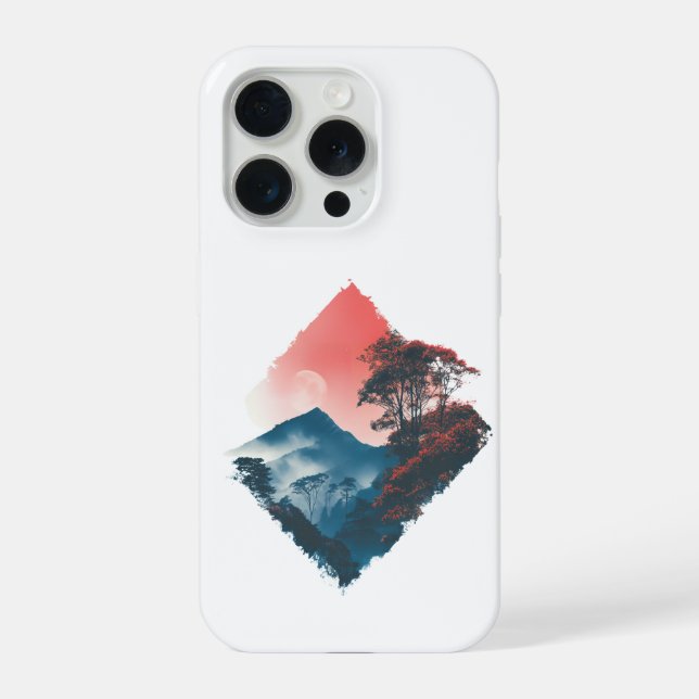 Mystic Mountain Crimson Moon Zen Art iPhone Case (Back)
