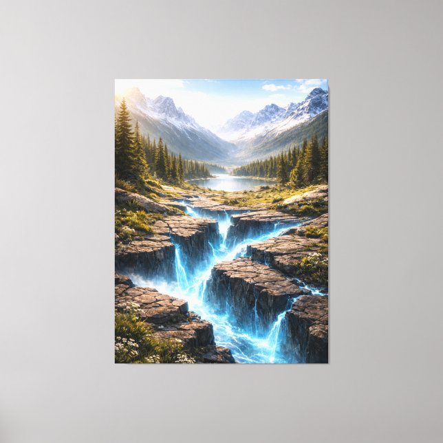 Mystic Mountain Valley – Fantasy Nature Landscape Canvas Print (Front)