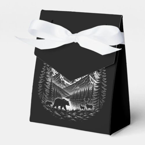 Mystic Mountain Wilderness Night Linocut Style Favor Boxes