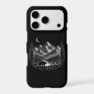 Mystic Mountain Wilderness Night Linocut Style iPhone 17 Pro Case