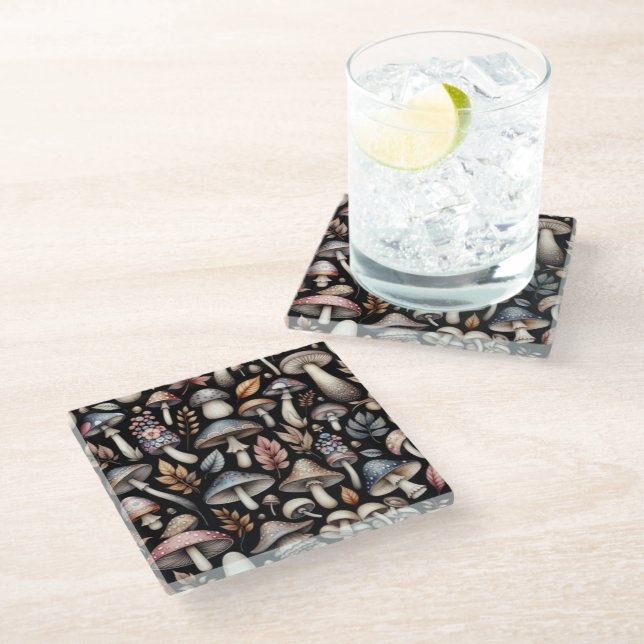 Mystic Mushrooms  Glass Coaster (Angled)