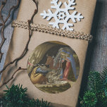 Mystic Nativity by Sandro Botticelli Christmas Classic Round Sticker<br><div class="desc">Mystic Nativity (c. 1500) by Sandro Botticelli, an Italian Renaissance painter. It depicts the Nativity Scene featuring the Birth of Jesus Christ in the Bethlehem manger with the Blessed Virgin Mary and Saint Joseph, Angels and Sheperds. Great vintage religious christian catholic painting to contemplate the Incarnation of Our Lord and...</div>