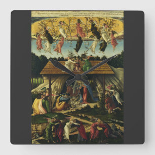 Mystic Nativity by Sandro Botticelli Square Wall Clock