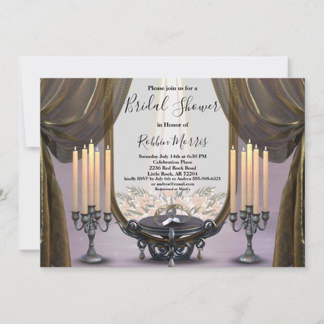 Mystic Night Gold Drapes & Candles Bridal Shower Invitation (Front)