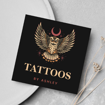 Mystic Night Owl Tattoo Artist Studio Social Media Square Business Card by LovelyVibeZ at Zazzle