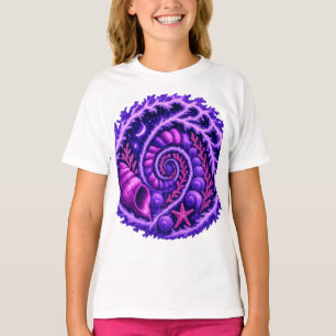 Mystic Ocean Spiral Galaxy Shell Art   Purple Cosm T-Shirt