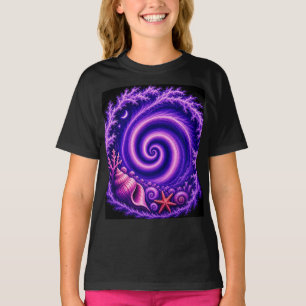 Mystic Ocean Spiral Galaxy Shell Art   Purple Cosm T-Shirt