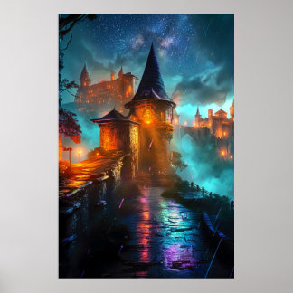 Mystic Outlands Neon Cyberpunk City Sci-Fi Poster