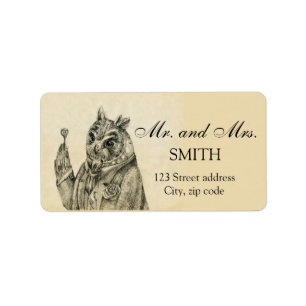 Mystic owl in a suit vintage label