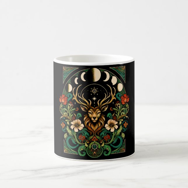 Mystic Pagan Stag and Moon Phase Coffee Mug (Center)