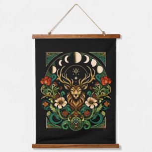 Mystic Pagan Stag and Moon Phase Hanging Tapestry