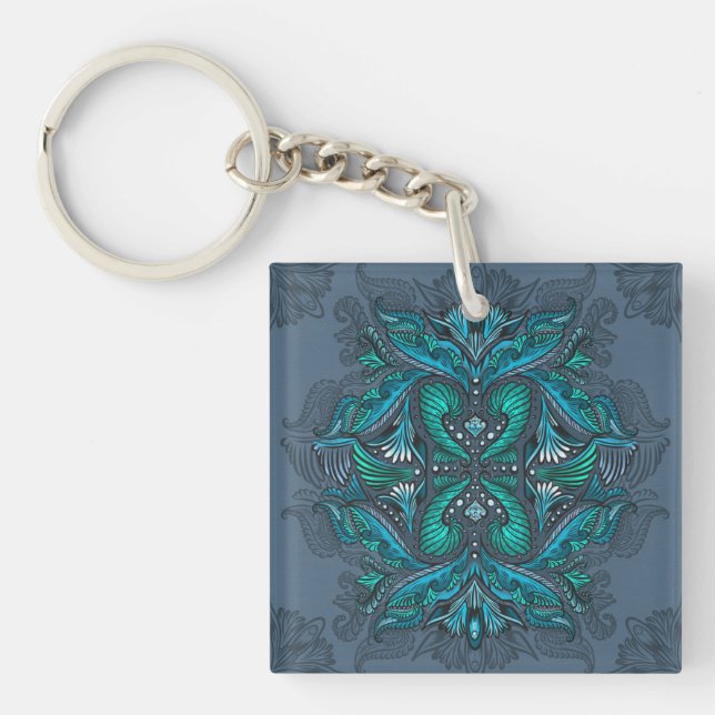 Mystic Peacock Feathers  Keychain (Front)
