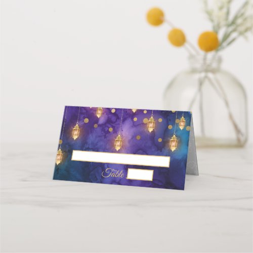 Mystic Purple Blue Fairy Bokeh Gold Wedding Place Card