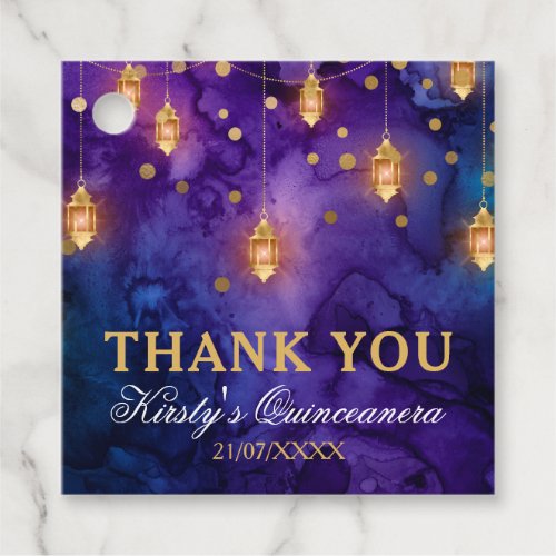 Mystic Purple Blue Lanterns Bokeh Quinceanera Favor Tags