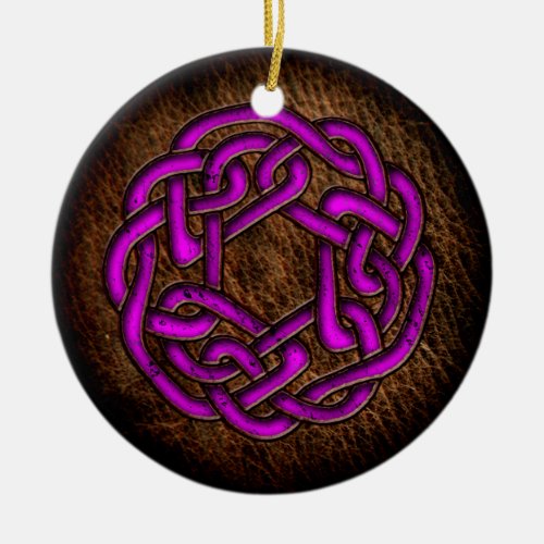 Mystic purple celtic knot on leather ceramic ornament