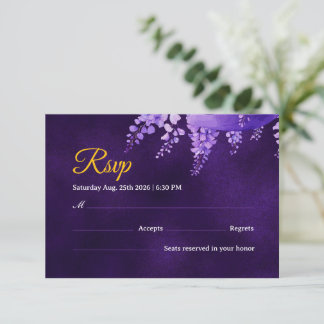 Mystic Purple Gold Wisteria Wedding RSVP Card