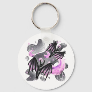 Mystic Purple Moon Bat Keychain