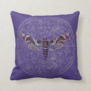 Mystic Purple Moth Over Star Map on Purple Throw Pillow