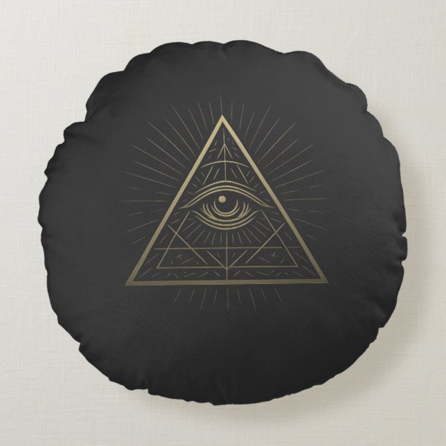 Mystic Pyramid — Eye of Providence Emblem Round Pillow (Front)