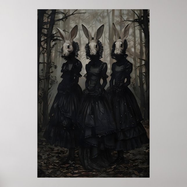 Mystic rabbit in forest, spooky cult rabbit gothic poster (Front)