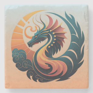 Mystic Radiance: Sunburst Dragon Emblem Stone Coaster